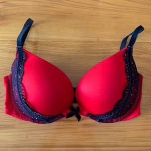 Victoria’s Secret Very Sexy Red Satin Black Lace Push-up Bra 34D